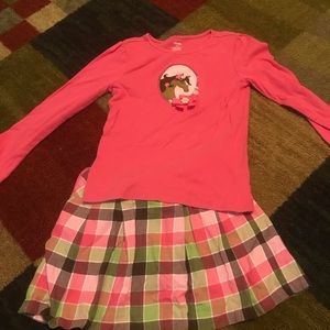 Gymboree pink horse shirt with plaid skirt outfit